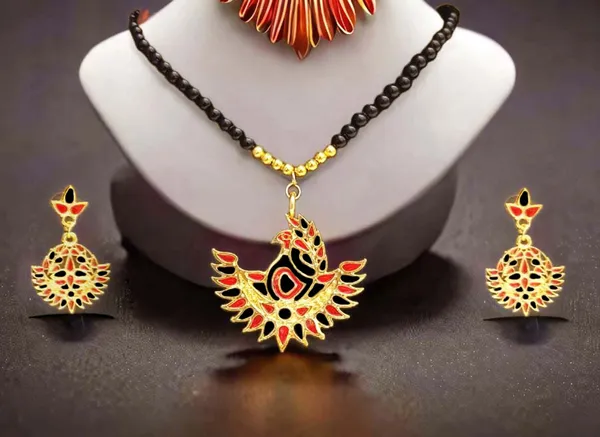Assamese_Traditional_Red_Black_Meenakari_Mayur_Design_Monitassel_Jewellery_Set