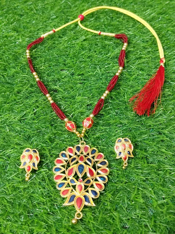 Assamese_Traditional_Red_Blue_Dugdugi_Monimala_Tassel_Jewellery_Set