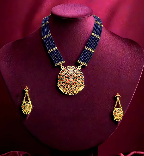 Assamese_Traditional_Red_Blue_Japi_Moti_Tassel_Jewellery_Set