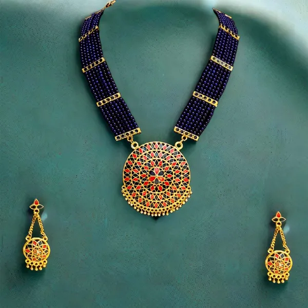 Assamese_Traditional_Red_Blue_Japi_Moti_Tassel_Jewellery_Set