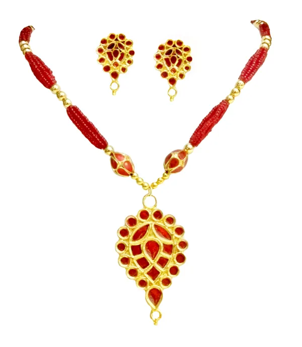 Copper_Based_Assamese_Traditional_Red_Dugdugi_Monimala_Tassel_Jewellery_Set