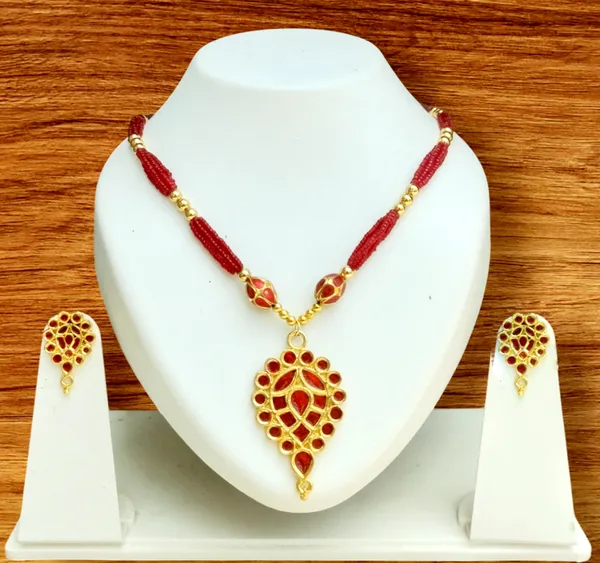 BG gold Copper Based Assamese Traditional Red Dugdugi Monimala