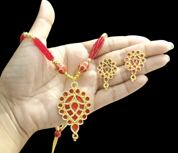Copper_Based_Assamese_Traditional_Red_Dugdugi_Monimala_Tassel_Jewellery_Set
