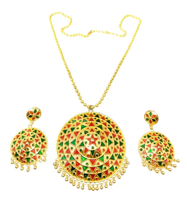 Assamese_Traditional_Red_Green_Big_Japi_With_Goti_Chain