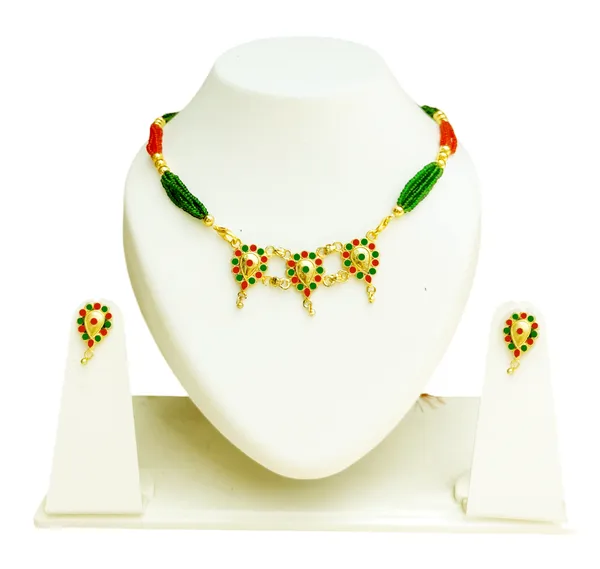 Assamese_Traditional_Red_Green_Dugdugi_Golpata_With_Tassel_Jewellery_Set