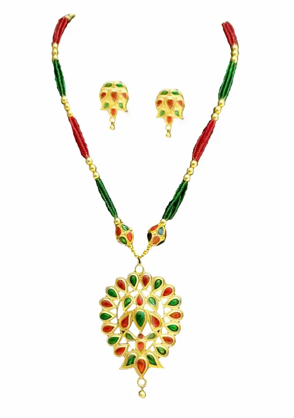 Assamese_Traditional_Red_Green_Dugdugi_Monimala_Tassel_Jewellery_Set