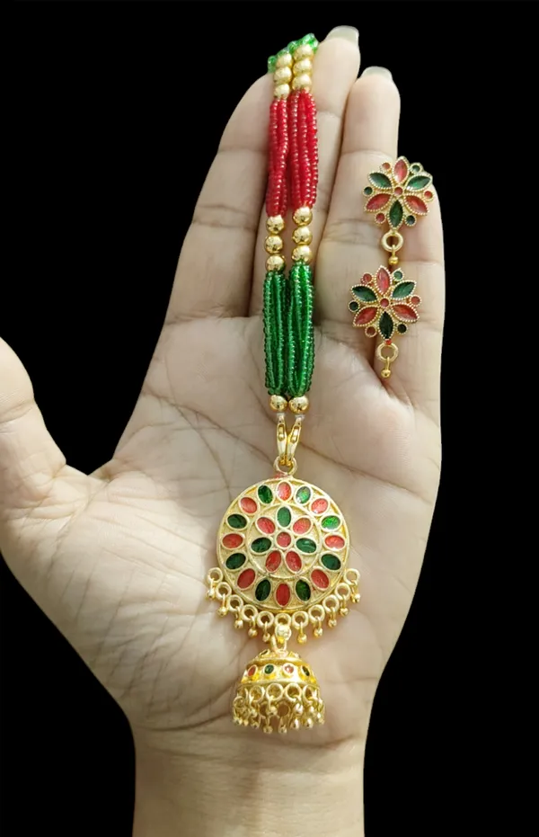 Assamese_Traditional_Red_Green_Japi_Jewellery_Set