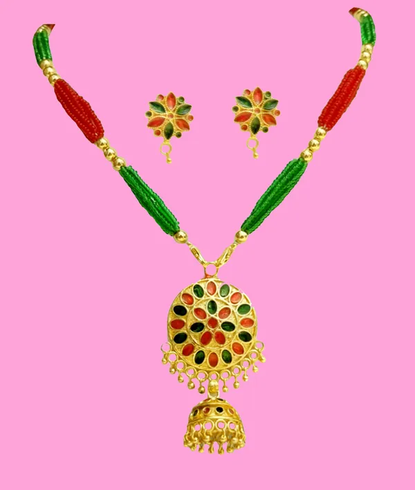 Assamese_Traditional_Red_Green_Japi_Jewellery_Set