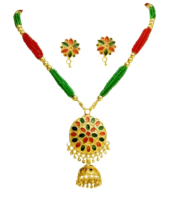 Assamese_Traditional_Red_Green_Japi_Jewellery_Set
