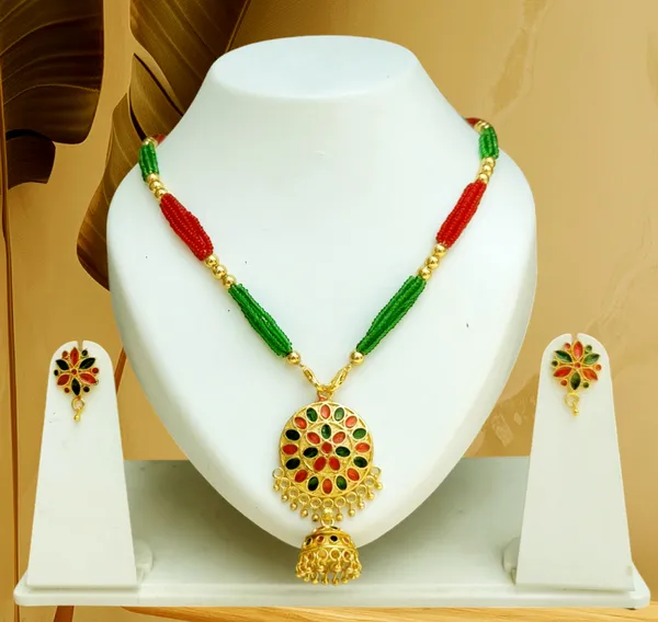 Assamese_Traditional_Red_Green_Japi_Jewellery_Set