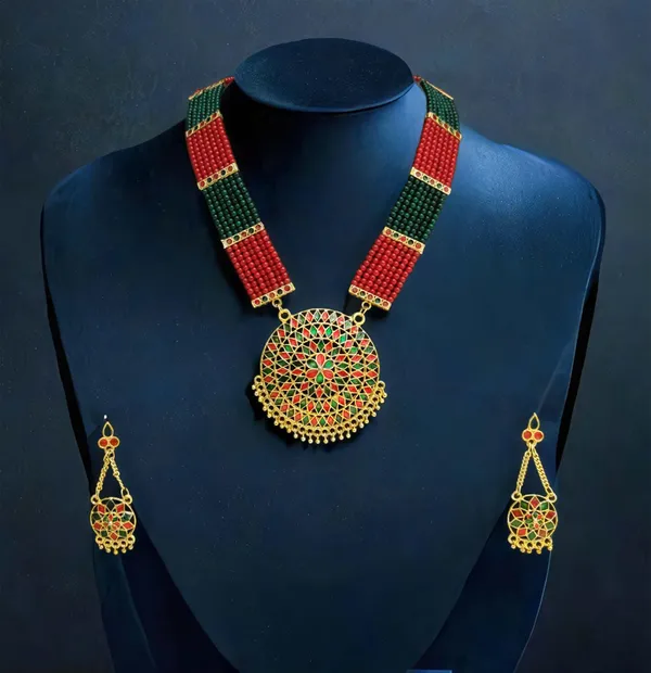 Assamese_Traditional_Red_Green_Japi_Moti_Jewellery_Set