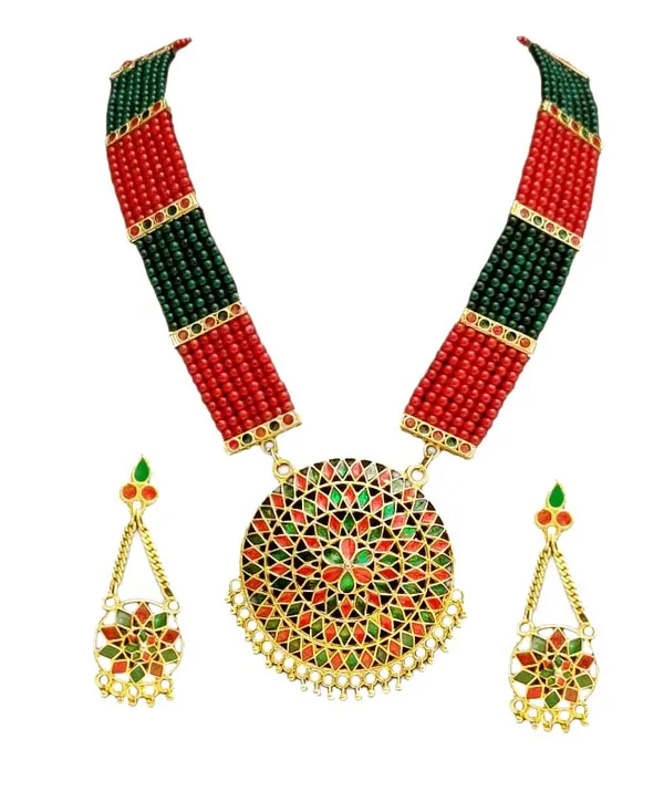 Assamese_Traditional_Red_Green_Japi_Moti_Jewellery_Set