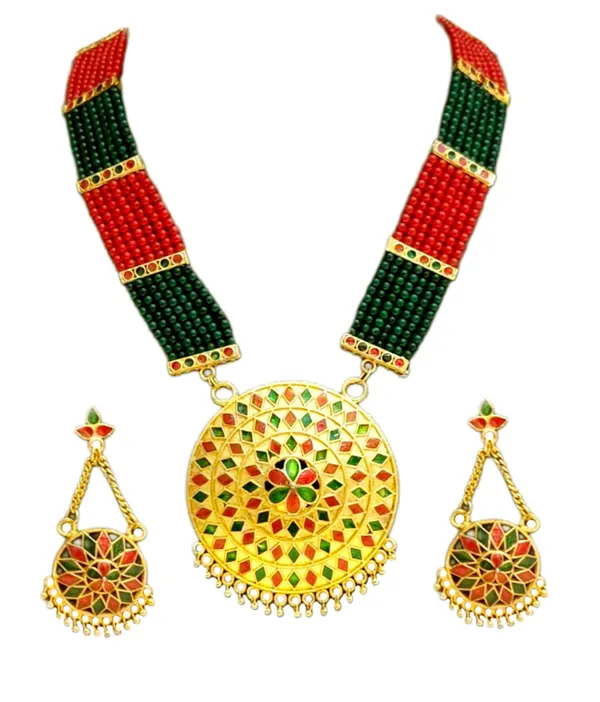 Assamese_Traditional_Red_Green_Japi_Moti_Tassel_Jewellery_Set