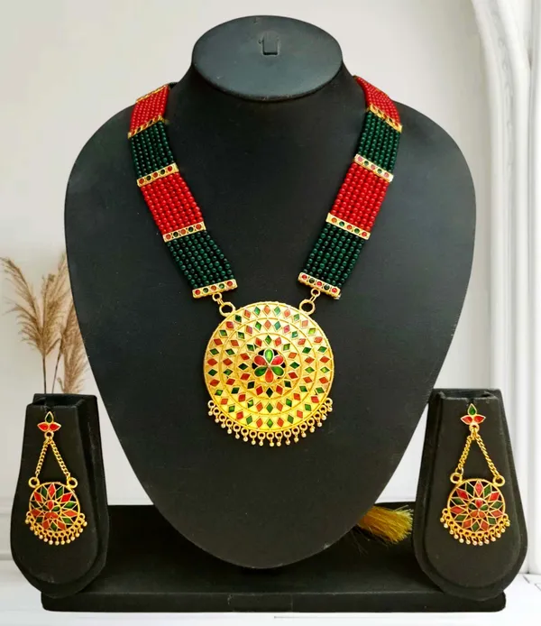 Assamese_Traditional_Red_Green_Japi_Moti_Tassel_Jewellery_Set