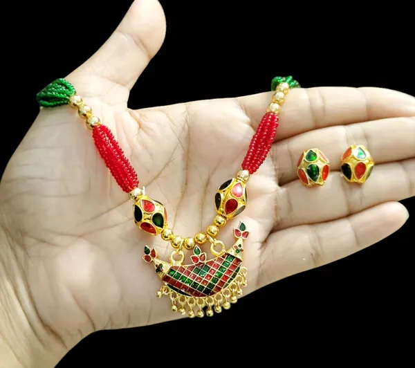 Assamese_Traditional_Red_Green_Junbiri_Monimala_Tassel_Jewellery_Set
