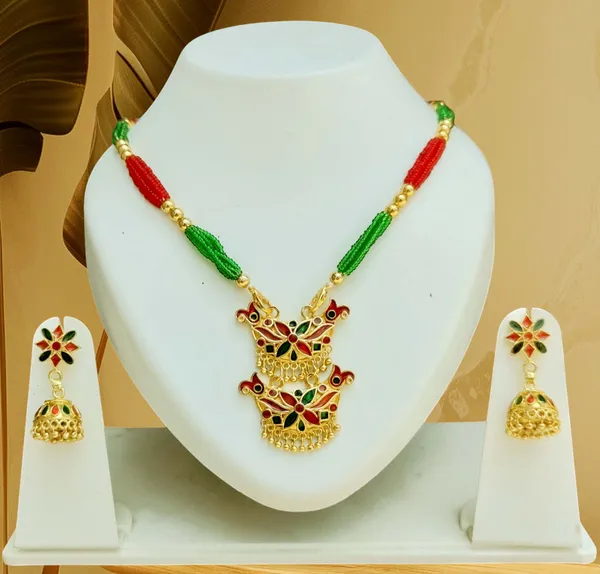 Assamese_Traditional_Red_Green_Junbiri_Monimala_Tassel_Jewellery_Set
