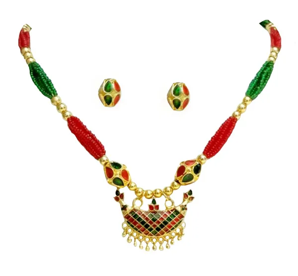 Assamese_Traditional_Red_Green_Junbiri_Monimala_Tassel_Jewellery_Set