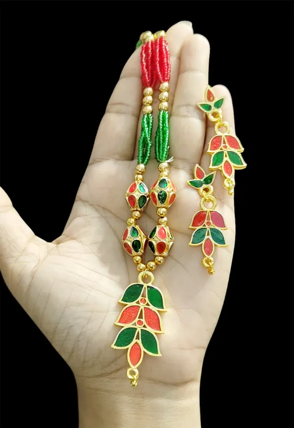 Assamese_Traditional_Red_Green_Patti_4Monimala_Tassel_Jewellery_Set