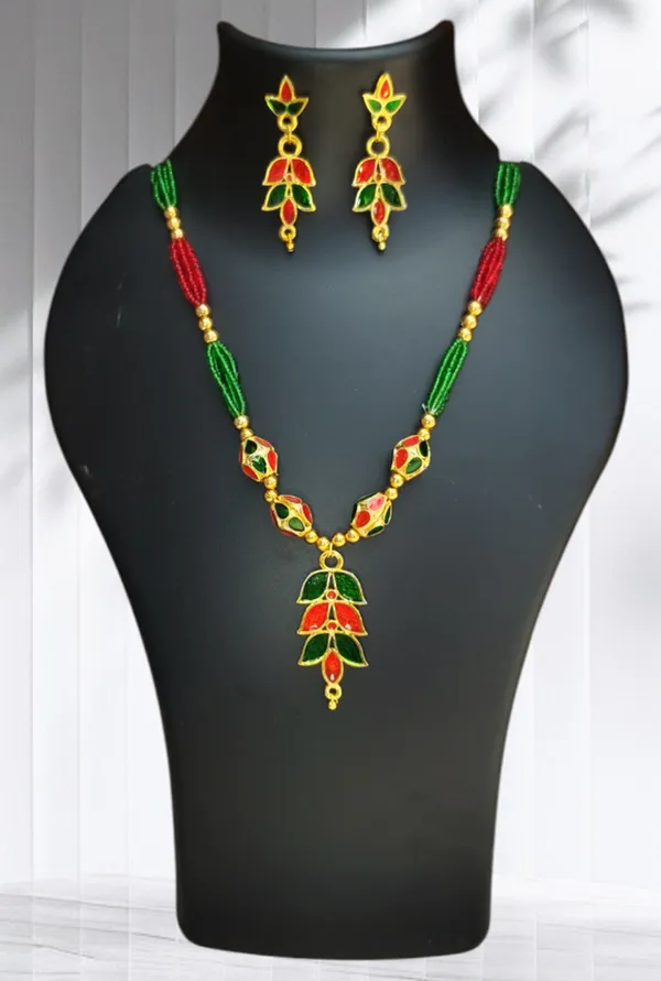 Assamese_Traditional_Red_Green_Patti_4Monimala_Tassel_Jewellery_Set