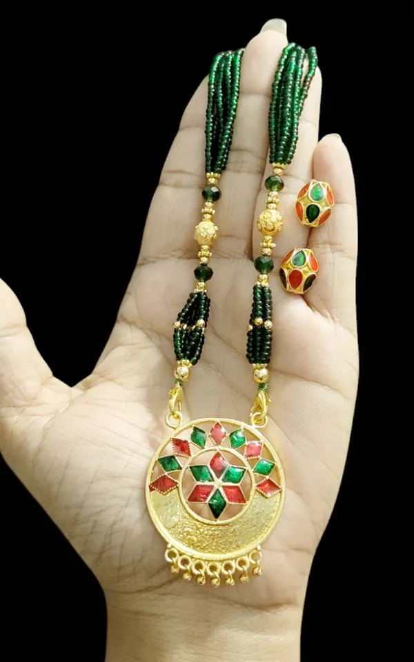 Assamese_Traditional_Red_Green_Small_Japi_Jewellery_Set