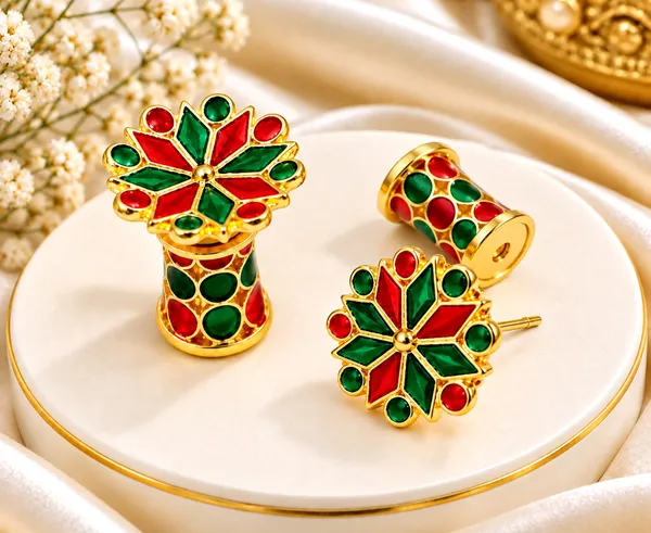 BG_GOLD_Assamese_Traditional_Red_Green_Thuriya_Copper_Stud_Earring_