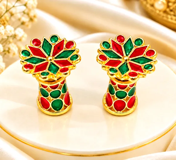BG_GOLD_Assamese_Traditional_Red_Green_Thuriya_Copper_Stud_Earring_
