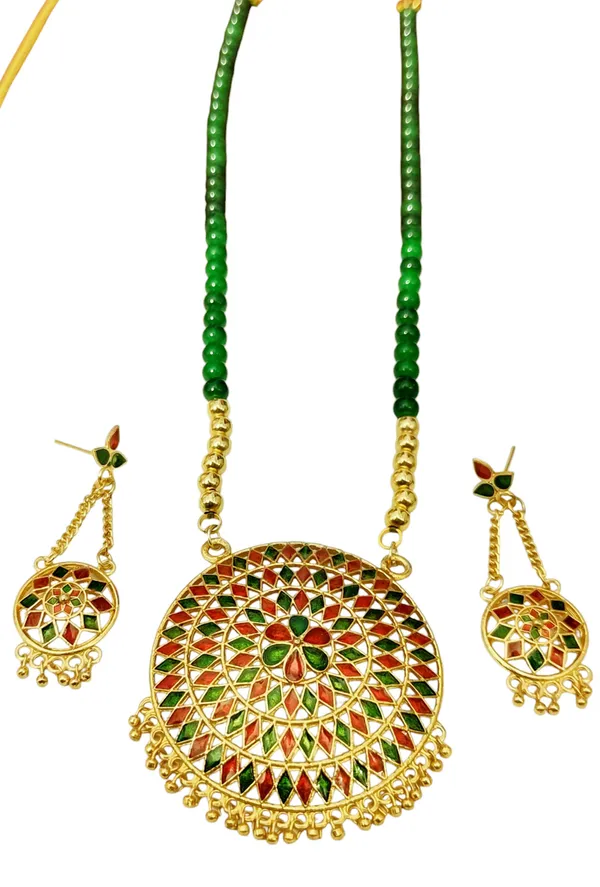 Assamese_Traditional_Red_Green_Japi_Moni_Tassel_Jewellery_Set