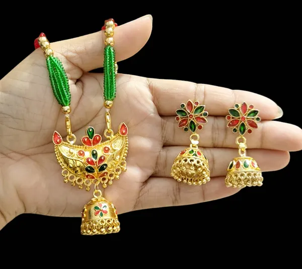 Assamese_Traditional_Red_Green_Junbiri_Jewellery_Set