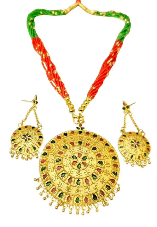 Assamese_Traditional_Red_Green_Meenakari_Copper_Based_Japi_Jewellery_Set