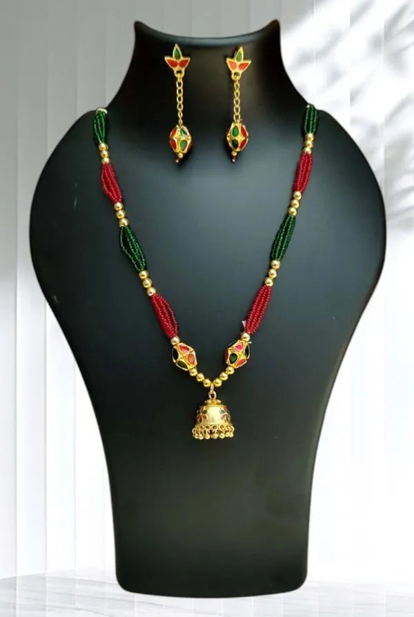 Assamese_Traditional_Red_Green_Monimala_Jhumka_Jewellery_Set