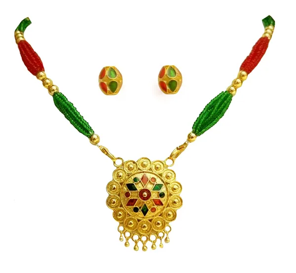 Assamese_Traditional_Red_Green_Small_Japi_Jewellery_Set