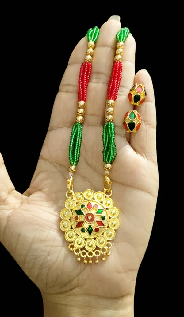 Assamese_Traditional_Red_Green_Small_Japi_Jewellery_Set