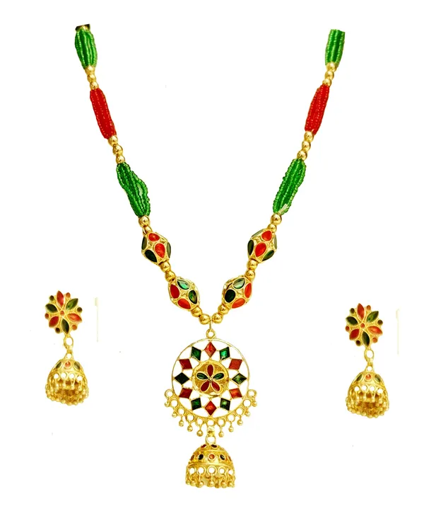 Assamese_Traditional_Red_Green_Small_Japi_With_4_Monimala_Tassel_Jewellery_Set