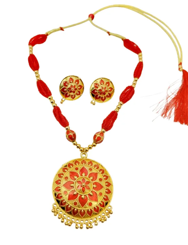 Copper_Based_Assamese_Traditional_Red_Japi_Monimala_Tassel_Jewellery_Set