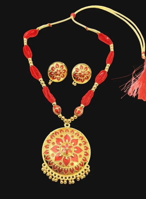 Copper_Based_Assamese_Traditional_Red_Japi_Monimala_Tassel_Jewellery_Set