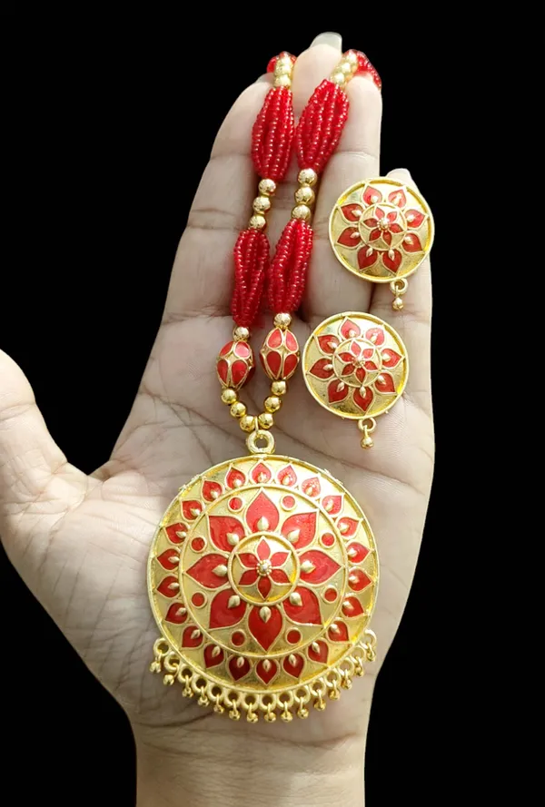 Copper_Based_Assamese_Traditional_Red_Japi_Monimala_Tassel_Jewellery_Set