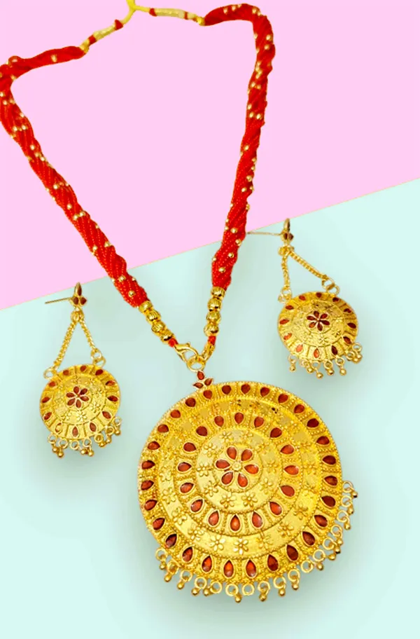 Assamese_Traditional_Red_Meenakari_Copper_Based_Japi_Jewellery_Set