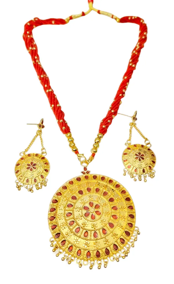 Assamese_Traditional_Red_Meenakari_Copper_Based_Japi_Jewellery_Set