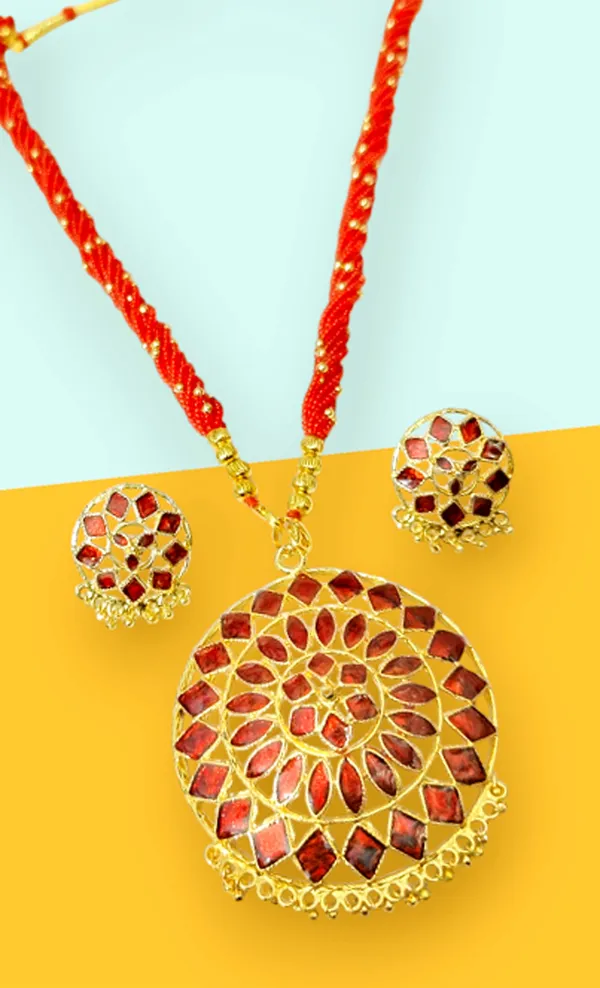 Assamese_Traditional_Red_Meenakari_Copper_Based_Japi_Jewellery_Set