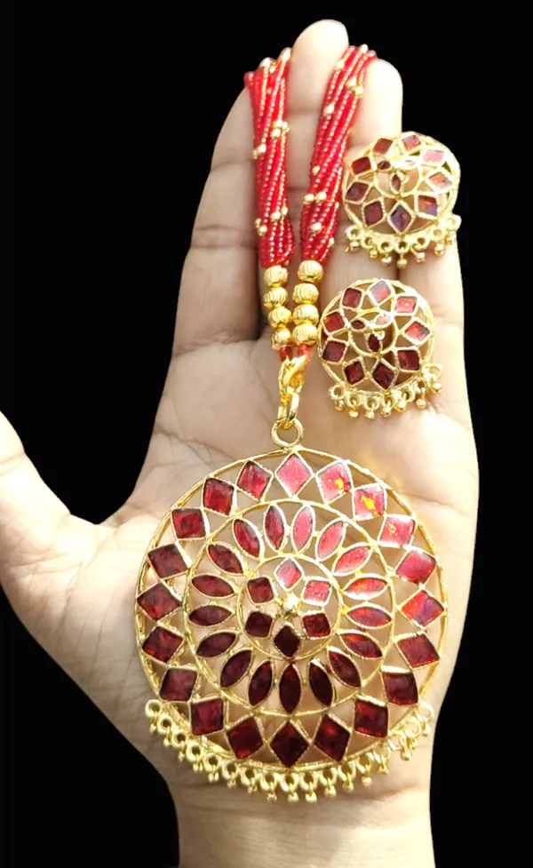 Assamese_Traditional_Red_Meenakari_Copper_Based_Japi_Jewellery_Set