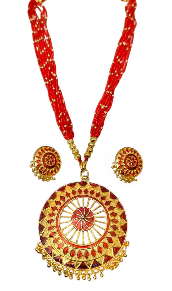 Assamese_Traditional_Red_Meenakari_Copper_Based_Japi_Jewellery_Set
