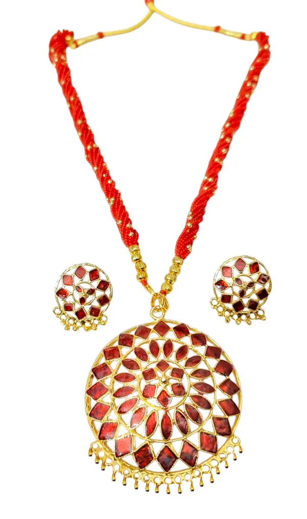 Assamese_Traditional_Red_Meenakari_Copper_Based_Japi_Jewellery_Set