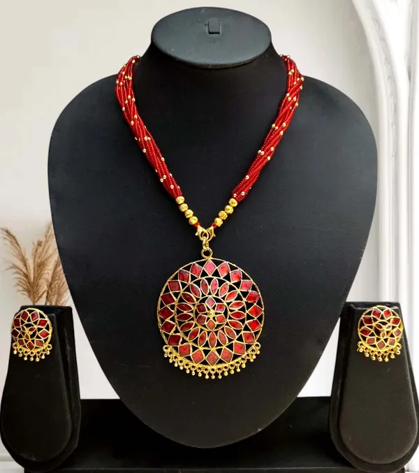 Assamese_Traditional_Red_Meenakari_Copper_Based_Japi_Jewellery_Set