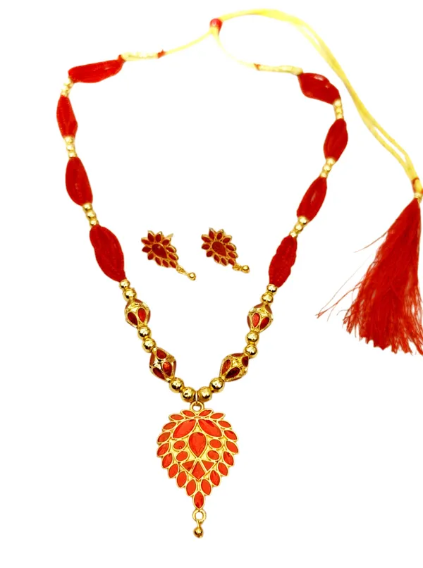 Copper_Based_Assamese_Traditional_Red_Meenakari_Dugdugi_4_Ball_Monimala_Tassel_Jewellery_Set