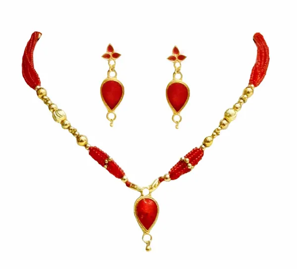 Assamese_Traditional_Red_Meenakari_Golpata_Locket_Jewellery_Set