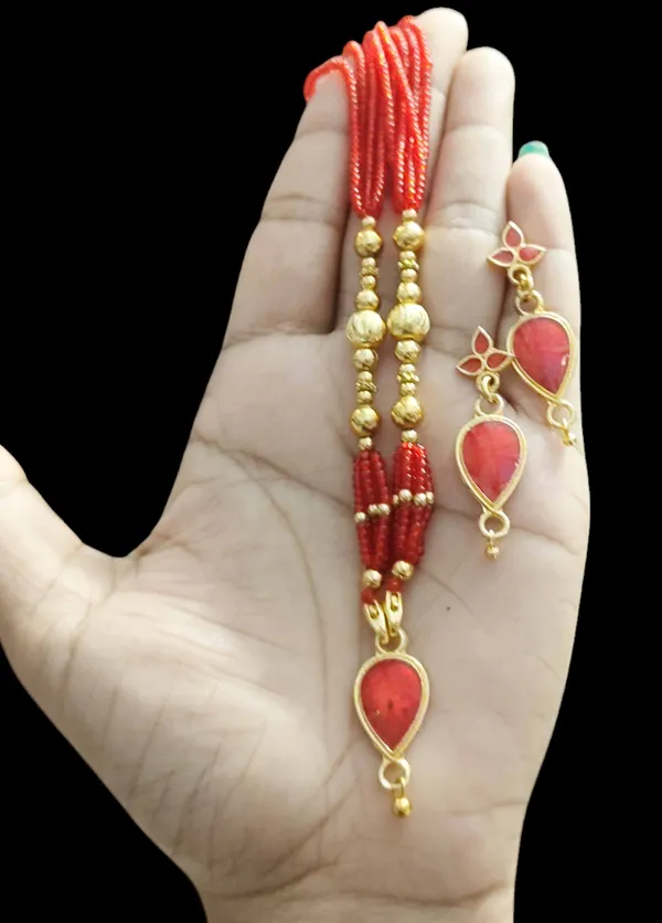 Assamese_Traditional_Red_Meenakari_Golpata_Locket_Jewellery_Set