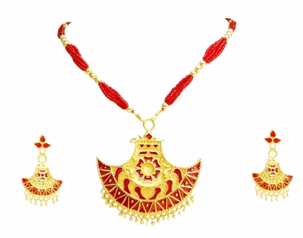 Assamese_Traditional_Red_Meenakari_Jewellery_Set