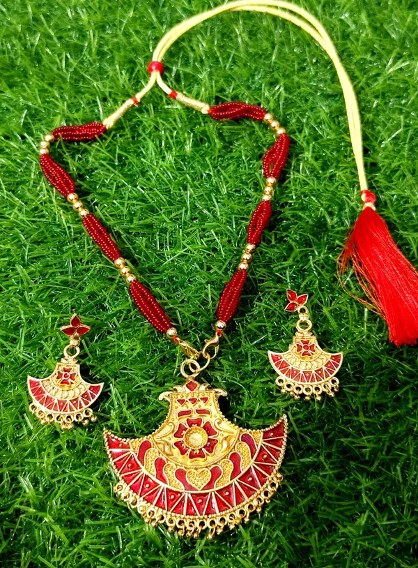 Assamese_Traditional_Red_Meenakari_Jewellery_Set