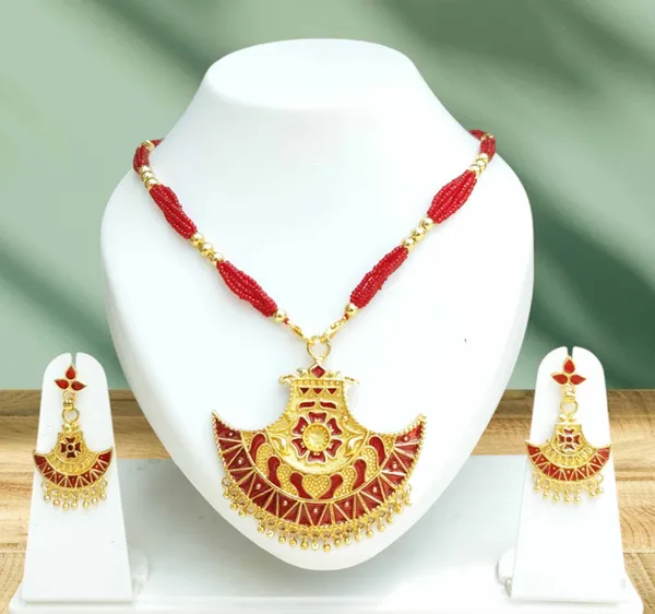 Assamese_Traditional_Red_Meenakari_Jewellery_Set