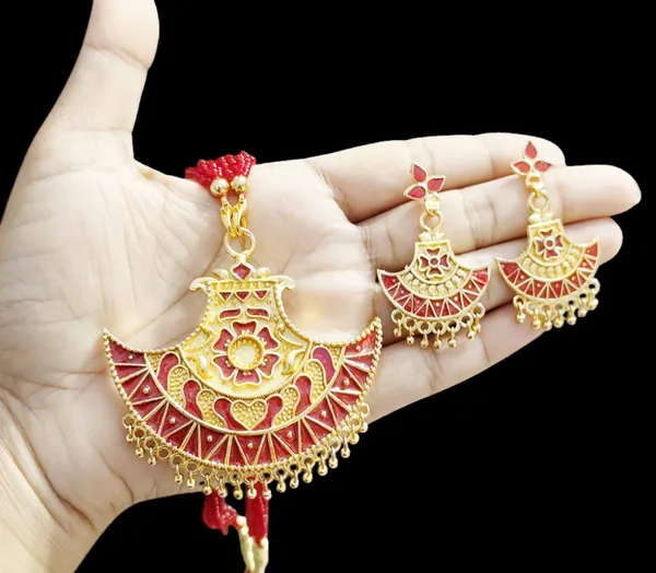 Assamese_Traditional_Red_Meenakari_Jewellery_Set